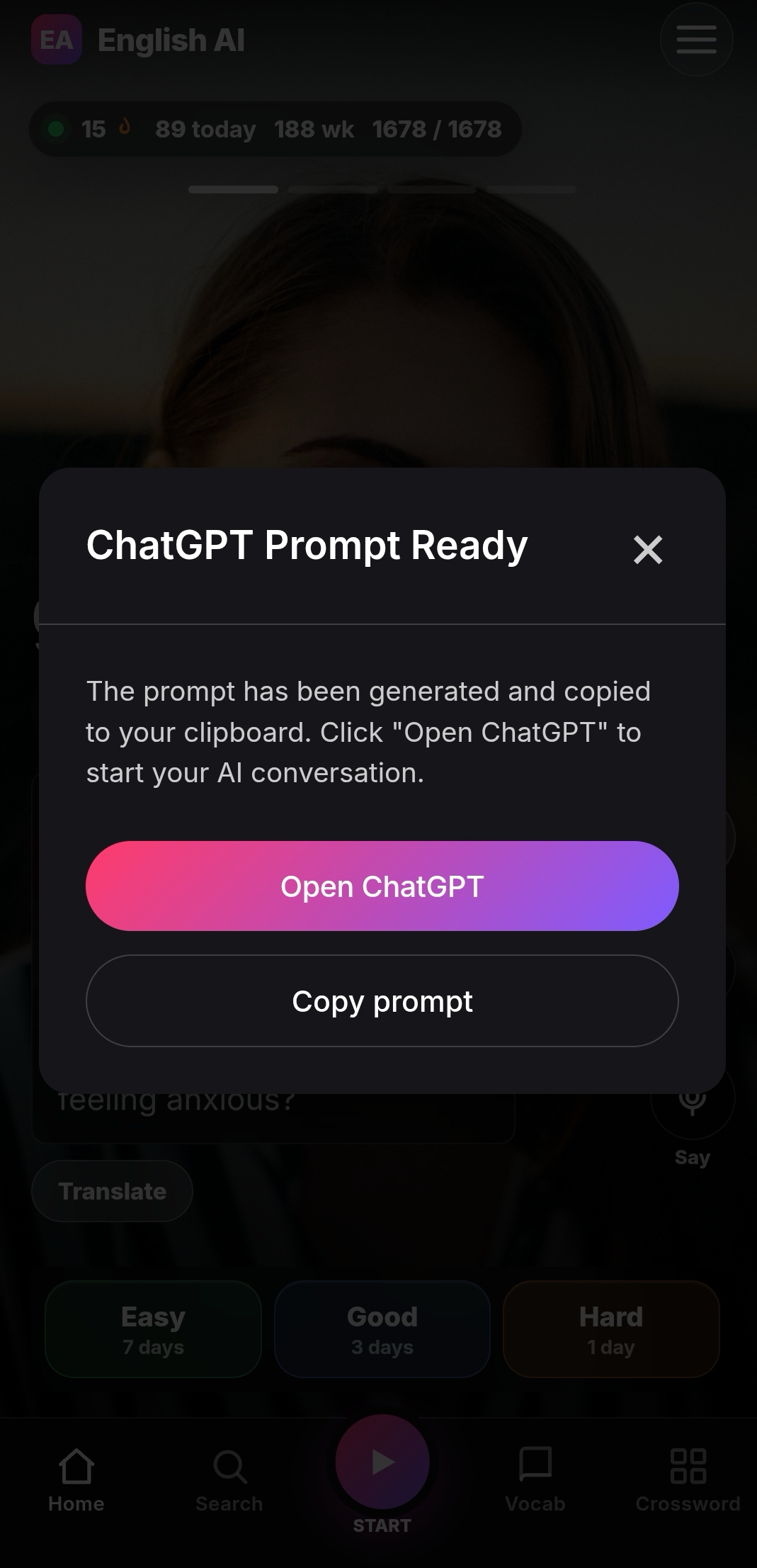 English AI preparing a personalized ChatGPT speaking prompt
