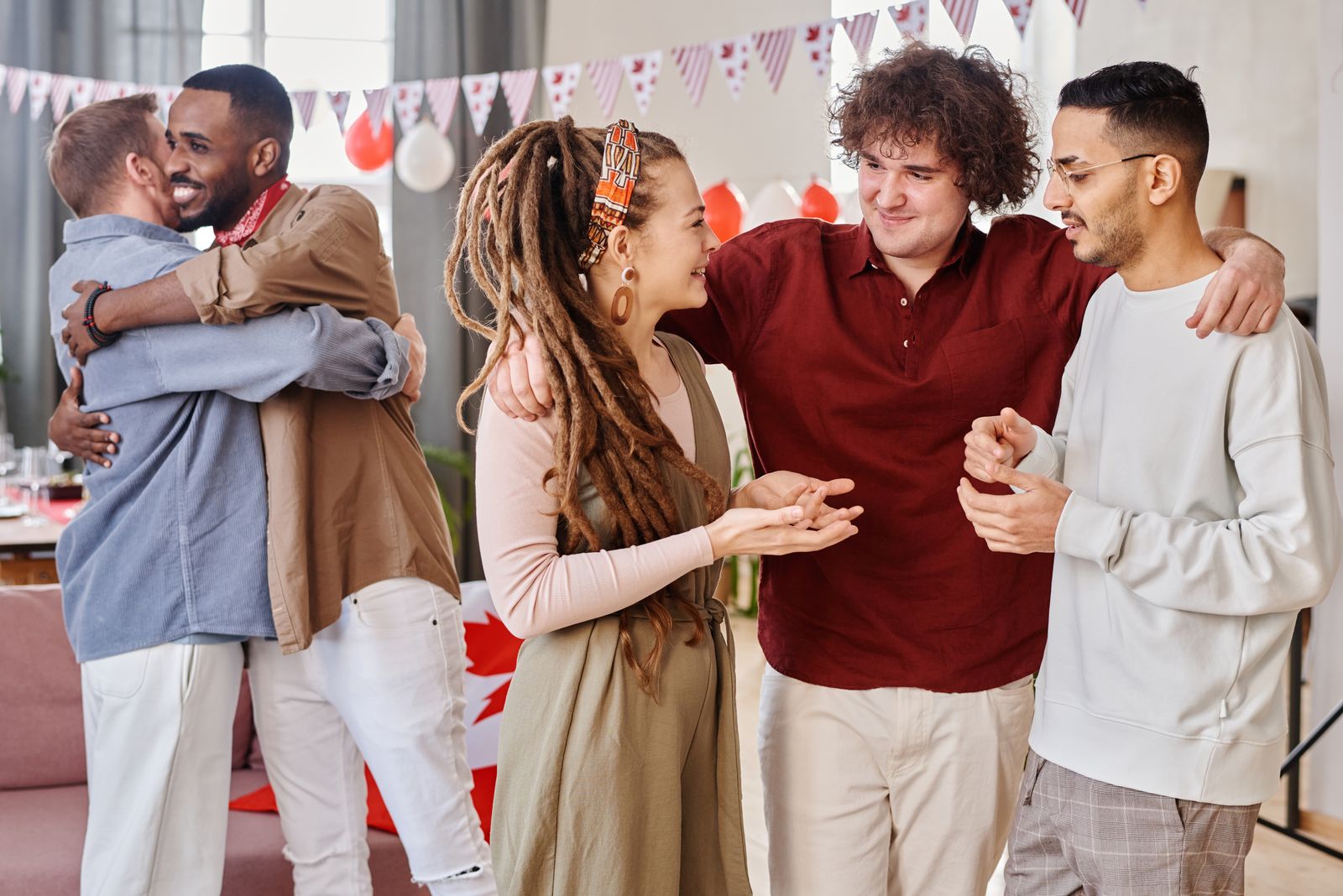 A diverse group of friends talking together